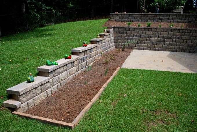 retaining wall stepping down the hill