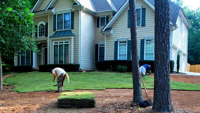 Sod installation in progress