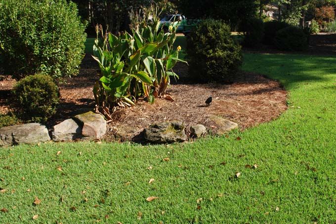 boulder border separating mulched area from lawn