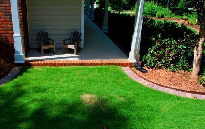 paver edging separating lawn from mulch and plants
