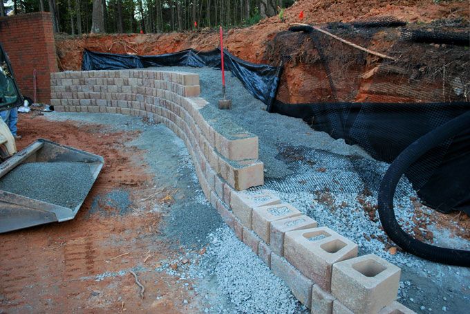Geogrid installation during wall rebuilding