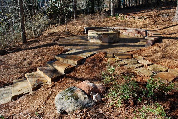 rock slab steps and flagstone step stones create the walkways