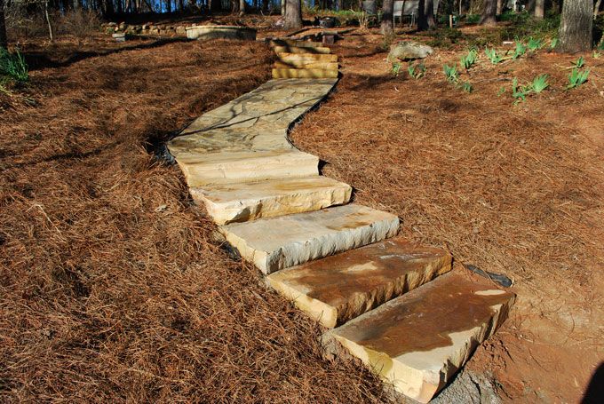 garden walkway with rock slab steps