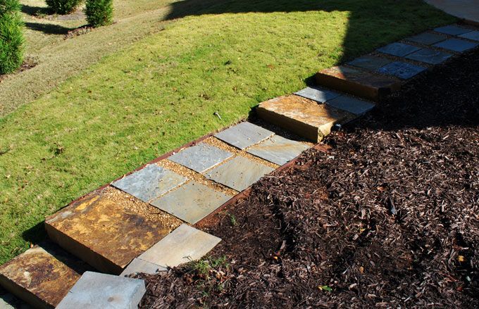 sidewalk made with natural stone slabs