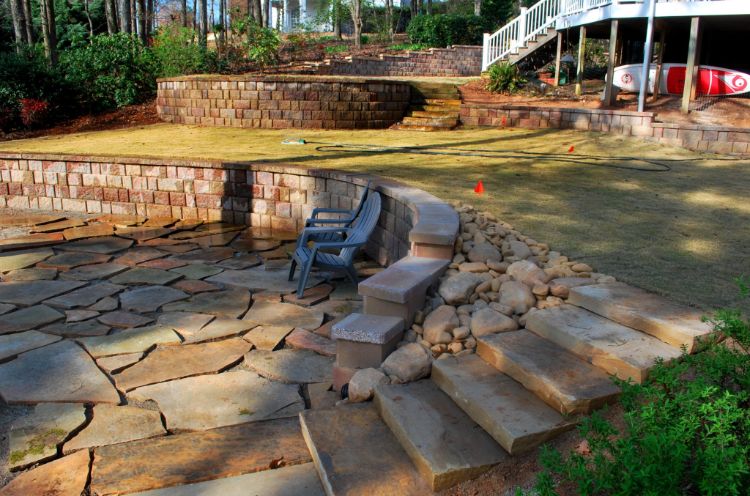 retaining wall with stone steps