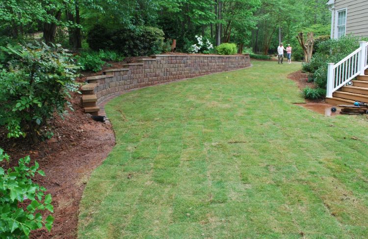 new sod installed once the wall was complete